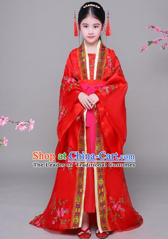 Traditional Chinese Ancient Children Imperial Consort Hanfu Embroidered Clothing, China Tang Dynasty Palace Lady Costume for Kids