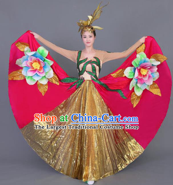 Professional Opening Dance Costume Stage Performance Big Swing Rosy Dress for Women