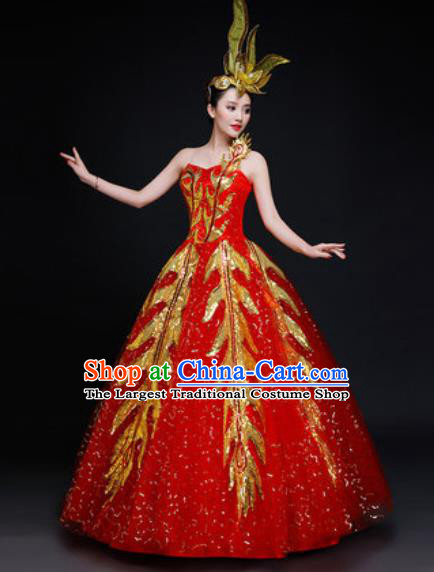 Professional Modern Dance Costume Opening Dance Stage Performance Red Dress for Women