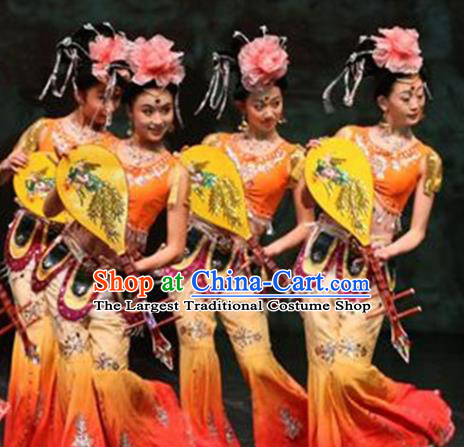 Chinese Traditional Folk Dance Costume Lute Dance Classical Dance Orange Clothing for Women