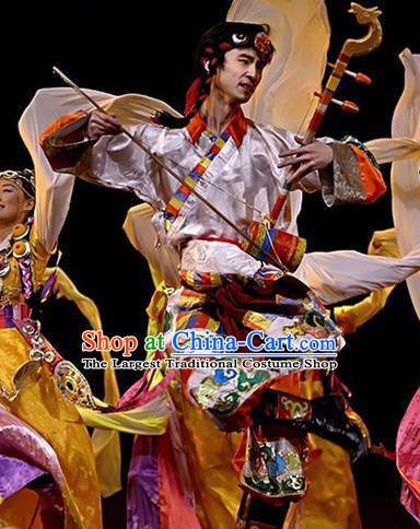 Chinese Traditional Zang Nationality Costume Tibetan Folk Dance Ethnic Clothing for Men
