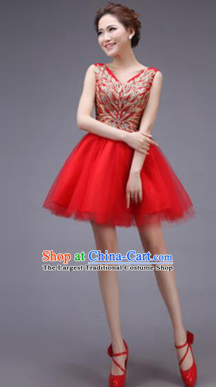 Professional Modern Dance Red Bubble Dress Opening Dance Stage Performance Bridesmaid Costume for Women