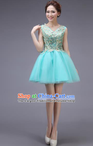 Professional Modern Dance Blue Bubble Dress Opening Dance Stage Performance Bridesmaid Costume for Women