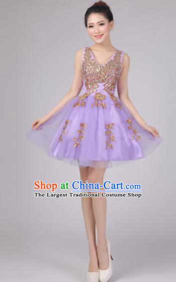 Professional Modern Dance Lilac Bubble Dress Opening Dance Stage Performance Costume for Women