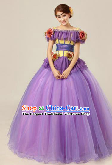 Top Grade Modern Dance Chorus Costume Ballroom Waltz Stage Performance Purple Dress for Women