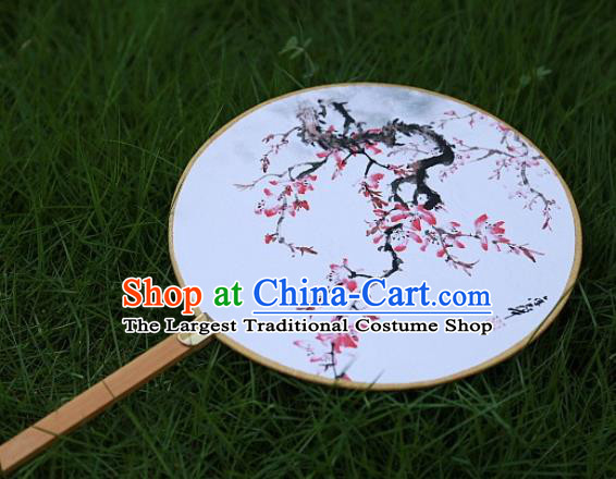 Chinese Ancient Palace Fans Handmade Printing Peach Blossom Round Fans for Women