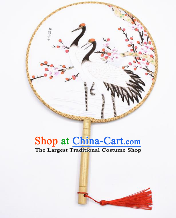 Chinese Ancient Palace Fans Handmade Printing Cranes Round Fans for Women
