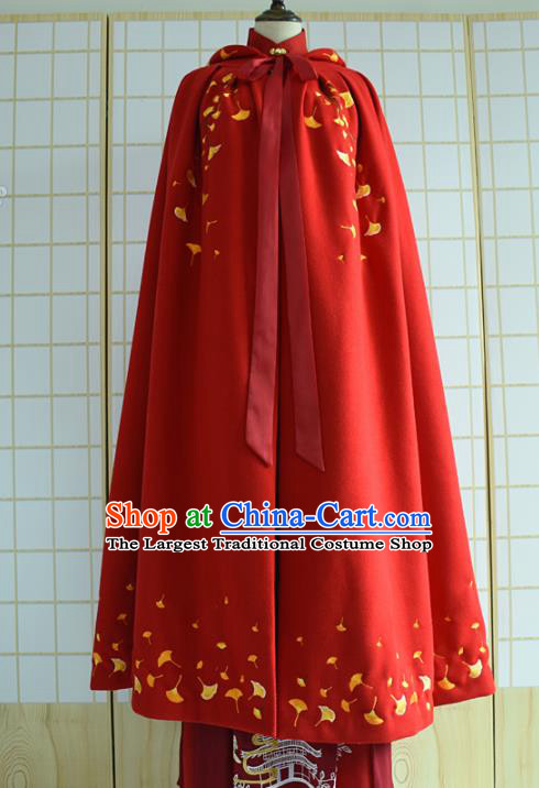 Chinese Ancient Embroidered Costumes Ming Dynasty Princess Hanfu Red Cloak for Women