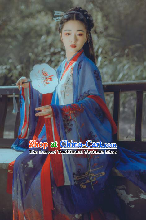 Chinese Ancient Young Lady Embroidered Costumes Jin Dynasty Princess Hanfu Dress for Women