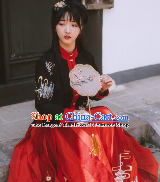 Chinese Ancient Maidenform Costumes Ming Dynasty Princess Embroidered Blouse and Skirt for Women