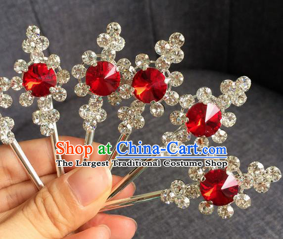 Chinese Traditional Peking Opera Diva Hair Accessories Ancient Red Crystal Hairpins for Women