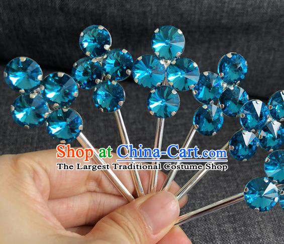 Chinese Traditional Peking Opera Diva Hair Accessories Ancient Princess Blue Crystal Hairpins for Women