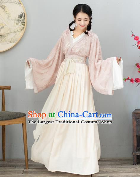 Ancient Chinese Jin Dynasty Princess Costumes Fairy Embroidered Lace Hanfu Dress for Women