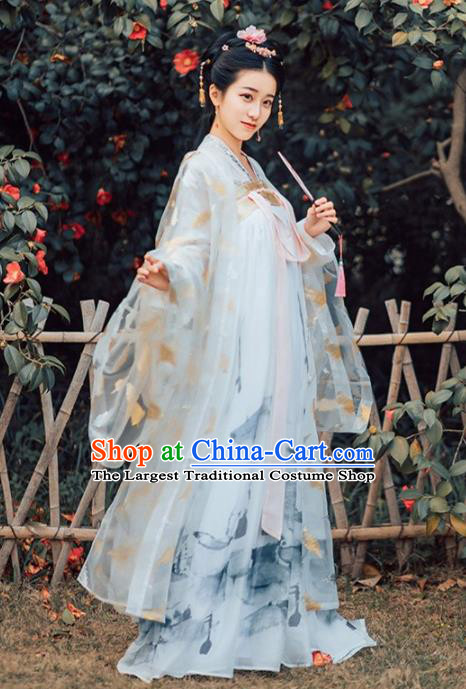 Chinese Traditional Tang Dynasty Imperial Consort Historical Costumes Ancient Peri Embroidered Hanfu Dress for Women