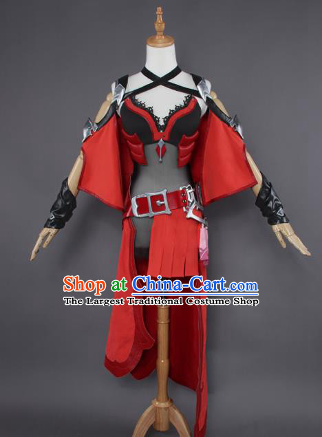 Chinese Traditional Cosplay Knight Costumes Ancient Swordswoman Red Clothing for Women