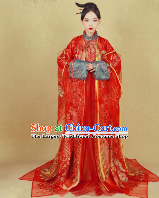 Chinese Ancient Wedding Red Hanfu Dress Ming Dynasty Imperial Empress Embroidered Historical Costumes for Women