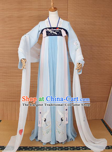 Top Grade Chinese Cosplay Princess Costumes Ancient Tang Dynasty Palace Lady Light Blue Dress for Women