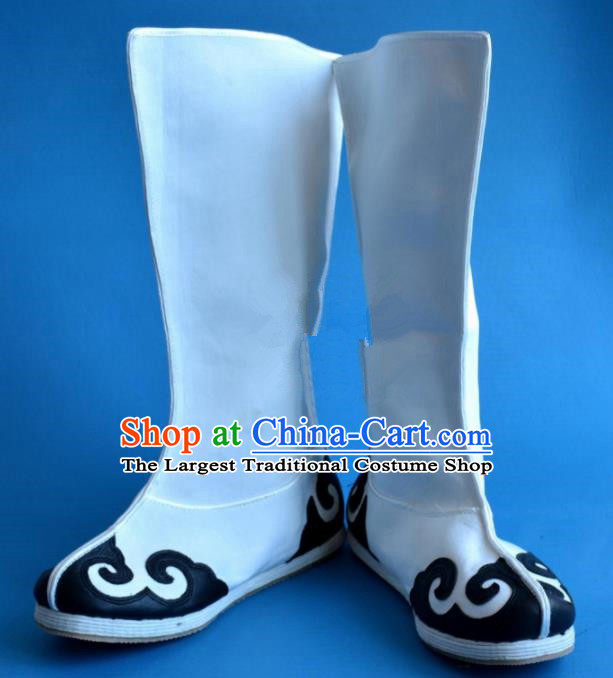Chinese Traditional Beijing Opera Takefu Shoes Ancient Taoist Swordsman White Boots for Men