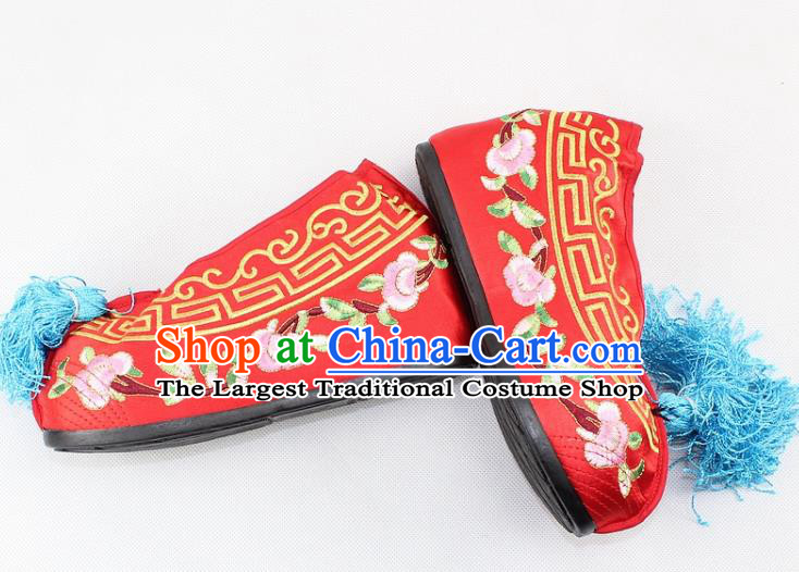 Chinese Traditional Beijing Opera Red Blood Stained Shoes Ancient Handmade Princess Embroidered Shoes for Women