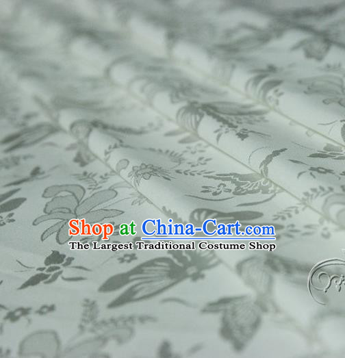Asian Chinese Traditional White Jacquard Silk Fabric Ancient Hanfu Brocade Fabric Drapery Material