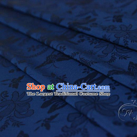 Asian Chinese Traditional Deep Blue Jacquard Silk Fabric Ancient Hanfu Brocade Fabric Drapery Material