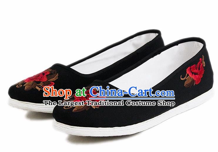Chinese National Handmade Cloth Shoes Traditional Shoes Embroidered Red Peony Shoes for Women