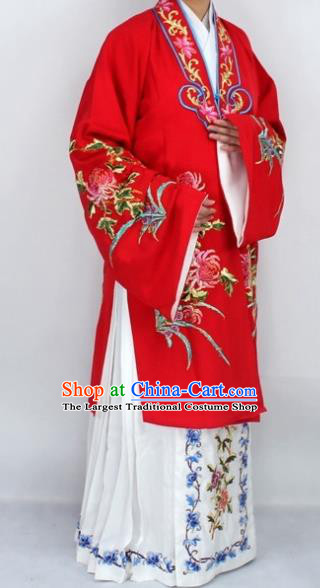 Chinese Traditional Peking Opera Diva Costumes Ancient Princess Embroidered Chrysanthemum Red Dress for Women