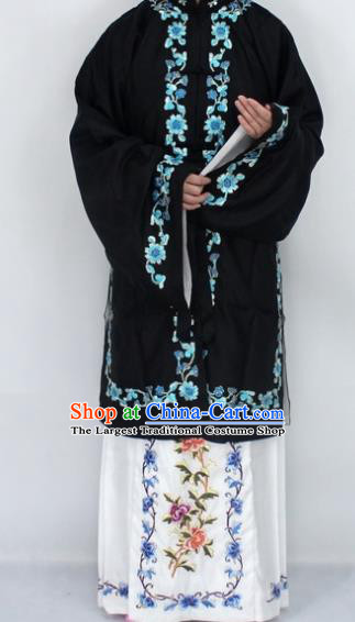 Chinese Traditional Peking Opera Diva Black Costumes Ancient Princess Embroidered Cloak for Women