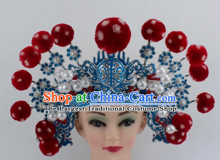 Chinese Traditional Peking Opera Takefu Red Venonat Helmet Ancient Warriors Hat for Men
