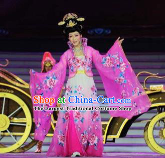 Traditional Chinese Classical Dance Embroidered Costumes Ancient Tang Dynasty Imperial Consort Rosy Hanfu Dress for Women