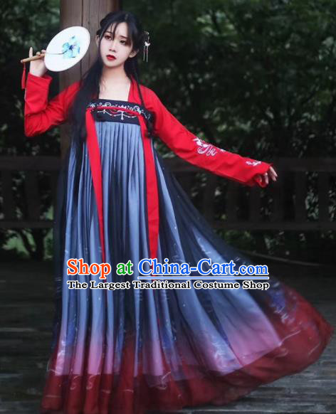 Traditional Chinese Ancient Peri Goddess Hanfu Dress Tang Dynasty Princess Embroidered Costumes for Women