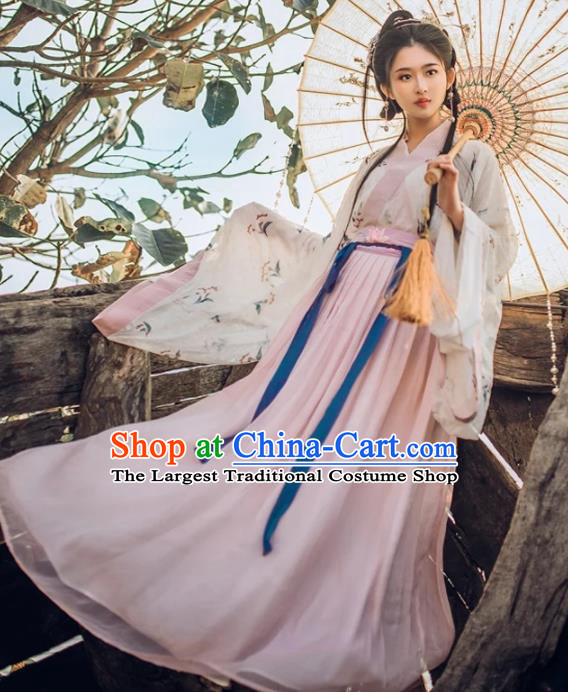 Traditional Chinese Ancient Peri Goddess Hanfu Dress Jin Dynasty Princess Embroidered Costumes for Women