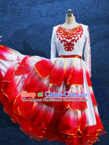 Chinese Traditional Ethnic Costumes Stage Performance Kazak Minority Nationality Dance Dress for Women