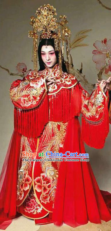 Chinese Traditional Tang Dynasty Wedding Embroidered Costume Ancient Imperial Consort Red Hanfu Dress for Women