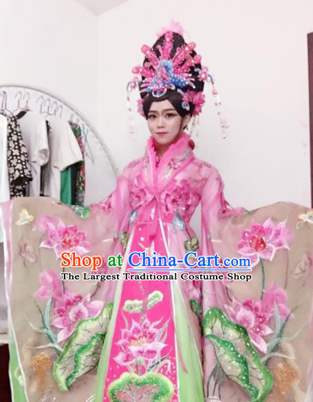 Traditional Chinese Tang Dynasty Costume Ancient Imperial Consort Embroidered Lotus Pink Hanfu Dress for Women