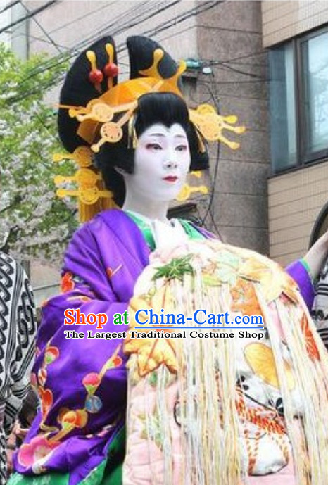 Traditional Japanese Geisha Black Long Wig and Hair Jewelry