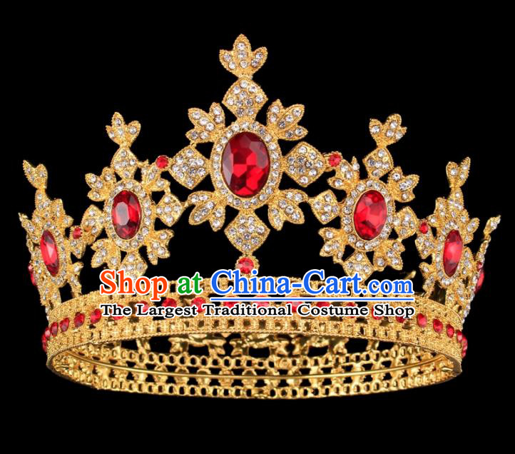 Baroque Style Bride Hair Accessories Princess Round Red Crystal Royal Crown for Women