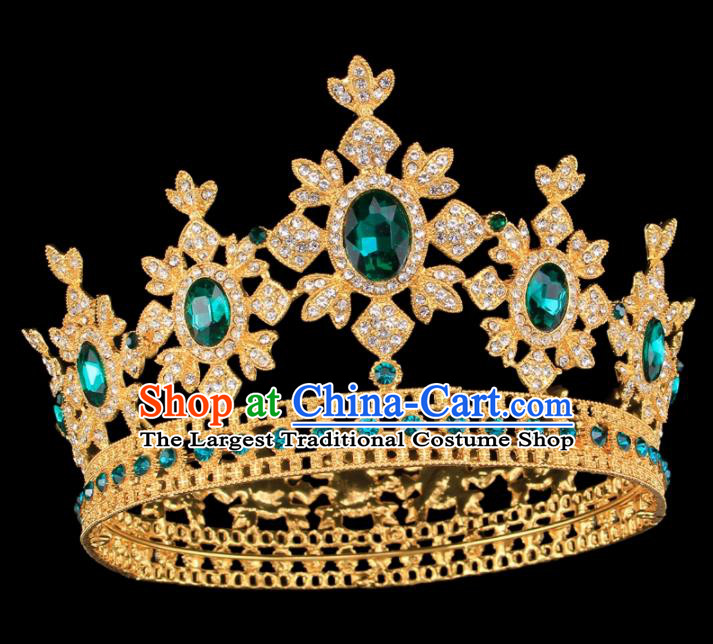 Baroque Style Bride Hair Accessories Princess Round Green Crystal Royal Crown for Women
