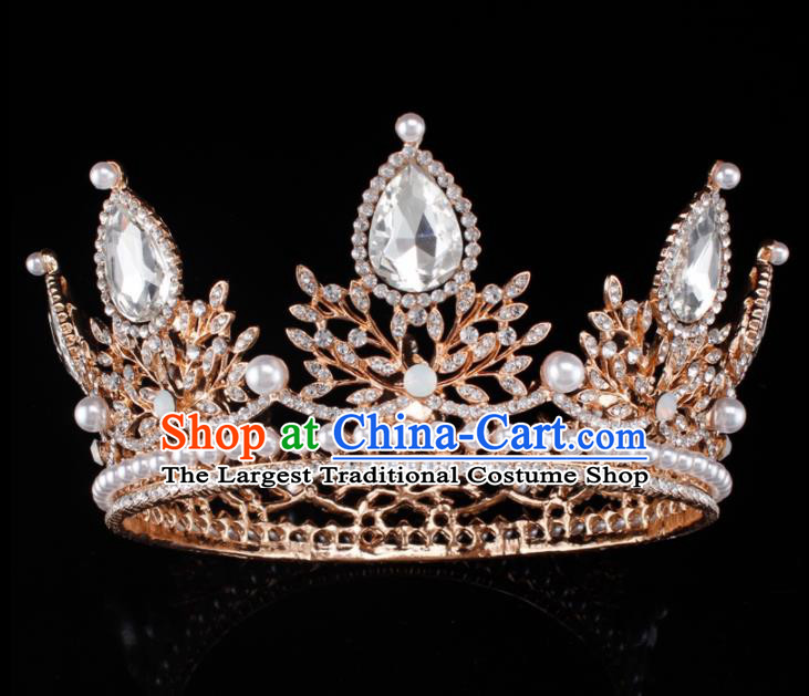 Baroque Wind Hair Accessories Princess Retro Crystal Pearls Golden Royal Crown for Women