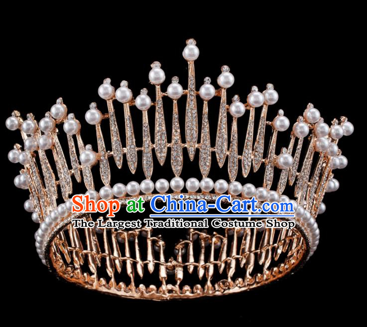 Baroque Wind Hair Accessories Bride Retro Golden Crystal Pearls Royal Crown for Women