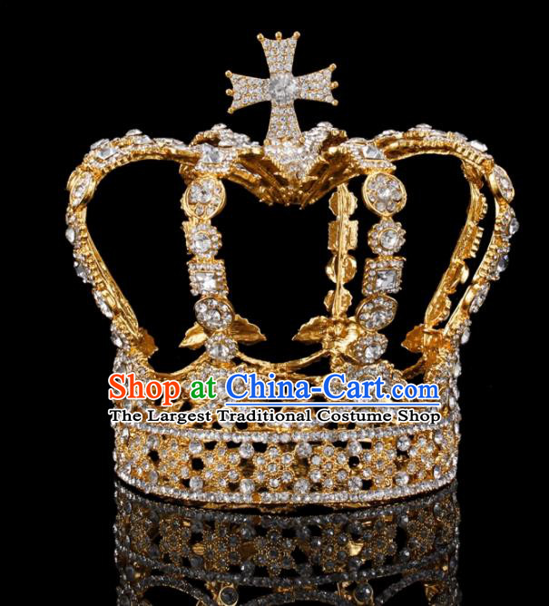 Baroque Wind Hair Accessories Bride Retro Rhinestone Golden Royal Crown for Women