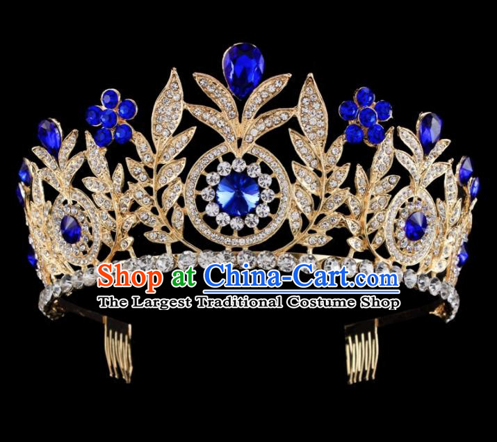 Top Grade Baroque Wind Retro Hair Accessories Bride Crystal Golden Royal Crown for Women