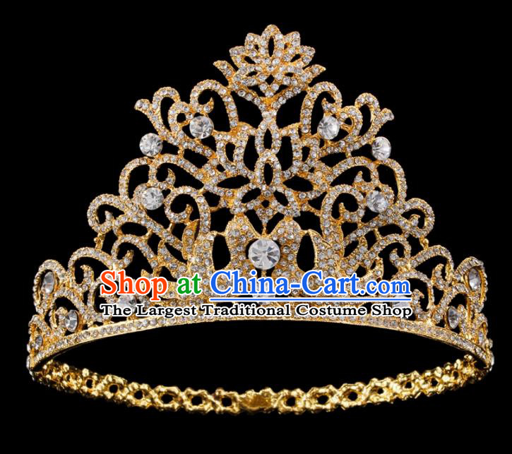 Top Grade Baroque Queen Golden Royal Crown Bride Retro Wedding Hair Accessories for Women