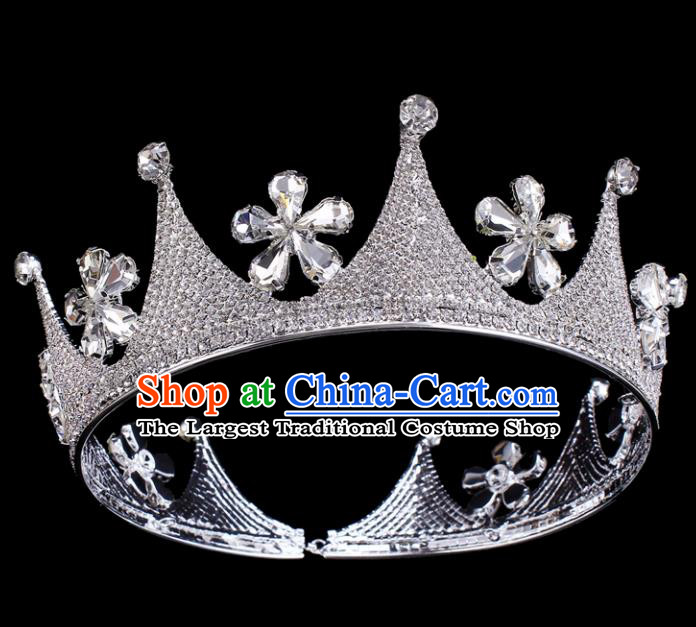 Top Grade Baroque Crystal Flowers Round Royal Crown Bride Retro Wedding Hair Accessories for Women