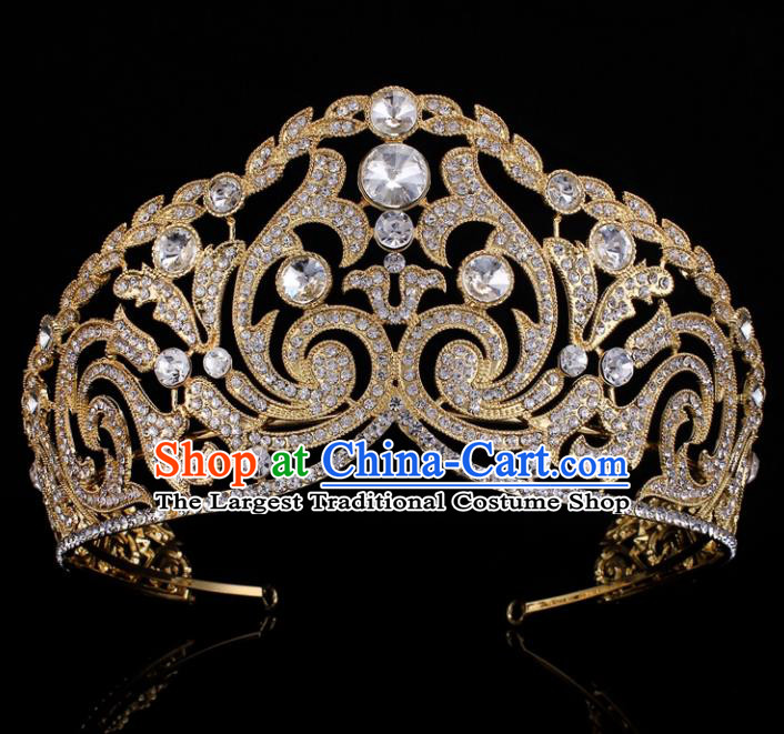 Top Grade Baroque Golden Crystal Royal Crown Bride Retro Wedding Hair Accessories for Women
