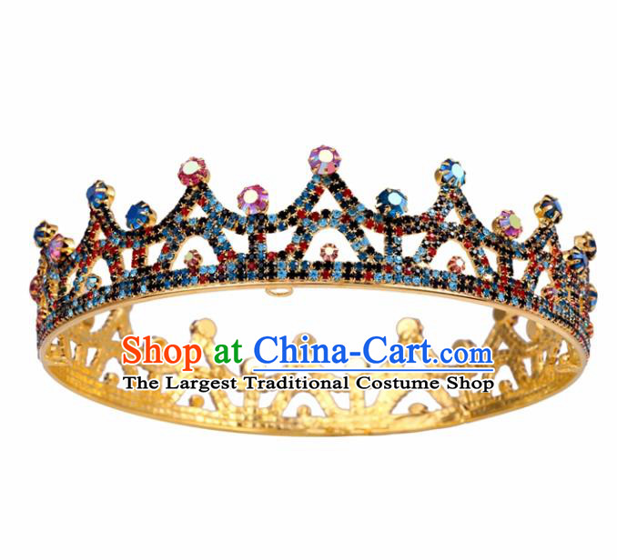 Top Grade Baroque Style Colorful Round Royal Crown Bride Retro Wedding Hair Accessories for Women