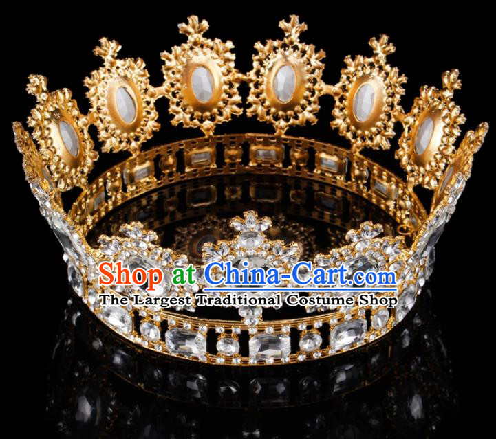 Top Grade Baroque Style Champagne Rhinestone Royal Crown Bride Retro Wedding Hair Accessories for Women