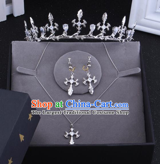 Top Grade Baroque Style Bride Jewelry Accessories Crystal Royal Crown Necklace and Earrings for Women