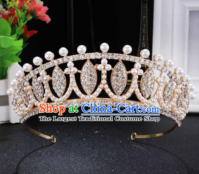 Top Grade Wedding Bride Hair Accessories Baroque Princess Pearls Retro Golden Royal Crown for Women
