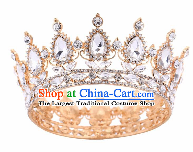 Top Grade Queen Retro Rhinestone Golden Royal Crown Baroque Wedding Bride Hair Accessories for Women